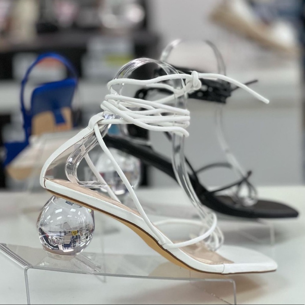 Low heel glass ball heel sandal